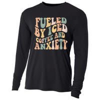 Fueled By Iced Coffee And Anxiety Funny Groovy Iced Coffee Cooling Performance Long Sleeve Crew