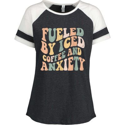 Fueled By Iced Coffee And Anxiety Funny Groovy Iced Coffee Enza Ladies Jersey Colorblock Tee