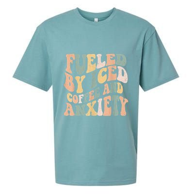 Fueled By Iced Coffee And Anxiety Funny Groovy Iced Coffee Sueded Cloud Jersey T-Shirt