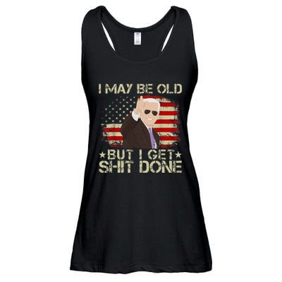 Funny Biden I may be old but i get shit done Ladies Essential Flowy Tank