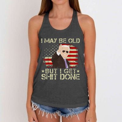 Funny Biden I may be old but i get shit done Women's Knotted Racerback Tank