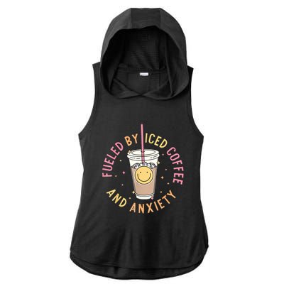 Fueled By Iced Coffee And Anxiety Mental Health Awareness Ladies PosiCharge Tri-Blend Wicking Draft Hoodie Tank