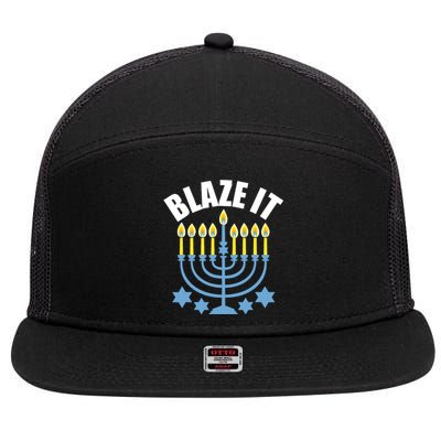 Funny Blaze It Light The Menorah Happy Hanukkah Novelty 7 Panel Mesh Trucker Snapback Hat