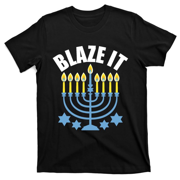 Funny Blaze It Light The Menorah Happy Hanukkah Novelty T-Shirt