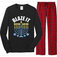 Funny Blaze It Light The Menorah Happy Hanukkah Novelty Long Sleeve Pajama Set