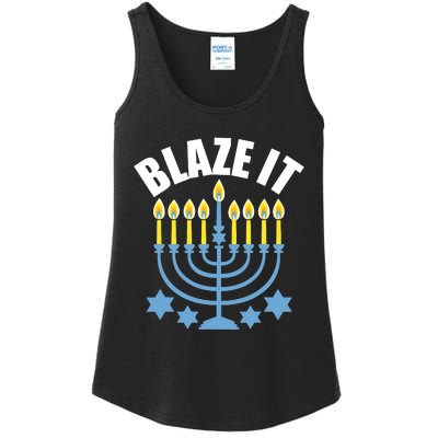 Funny Blaze It Light The Menorah Happy Hanukkah Novelty Ladies Essential Tank