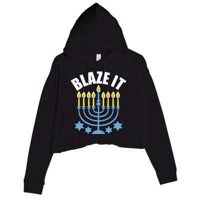 Funny Blaze It Light The Menorah Happy Hanukkah Novelty Crop Fleece Hoodie