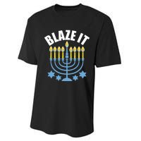 Funny Blaze It Light The Menorah Happy Hanukkah Novelty Performance Sprint T-Shirt