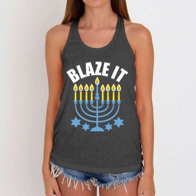 Funny Blaze It Light The Menorah Happy Hanukkah Novelty Women's Knotted Racerback Tank