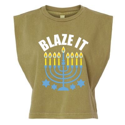 Funny Blaze It Light The Menorah Happy Hanukkah Novelty Garment-Dyed Women's Muscle Tee