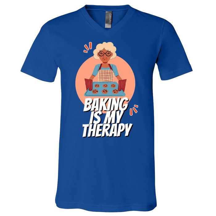 Funny Baking Is My Therapy Mom Cooking Bakers Baking Lover Gift V-Neck T-Shirt