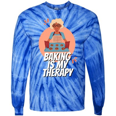 Funny Baking Is My Therapy Mom Cooking Bakers Baking Lover Gift Tie-Dye Long Sleeve Shirt