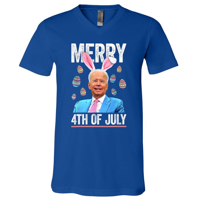 Funny Bunny Joe Biden 4th Of July Happy Easter Day Gift V-Neck T-Shirt