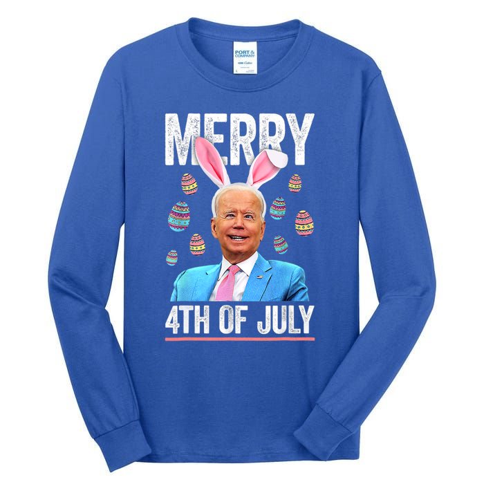 Funny Bunny Joe Biden 4th Of July Happy Easter Day Gift Tall Long Sleeve T-Shirt