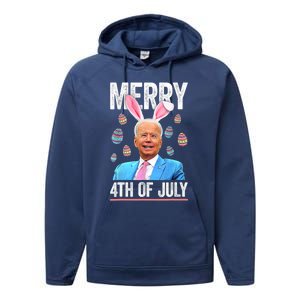 Funny Bunny Joe Biden 4th Of July Happy Easter Day Gift Performance Fleece Hoodie