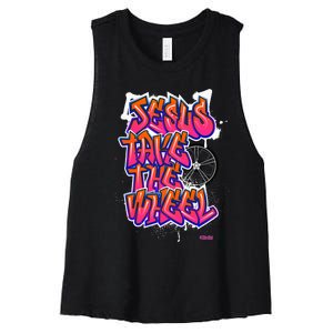 Flite Boi Jesus Take The Wheel Graffiti Women's Racerback Cropped Tank