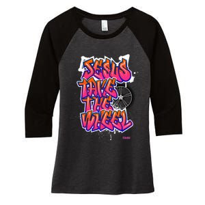 Flite Boi Jesus Take The Wheel Graffiti Women's Tri-Blend 3/4-Sleeve Raglan Shirt