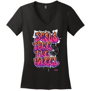 Flite Boi Jesus Take The Wheel Graffiti Women's V-Neck T-Shirt