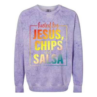 Fueled By Jesus Chips & Salsa Mexican Food Lovers Colorblast Crewneck Sweatshirt