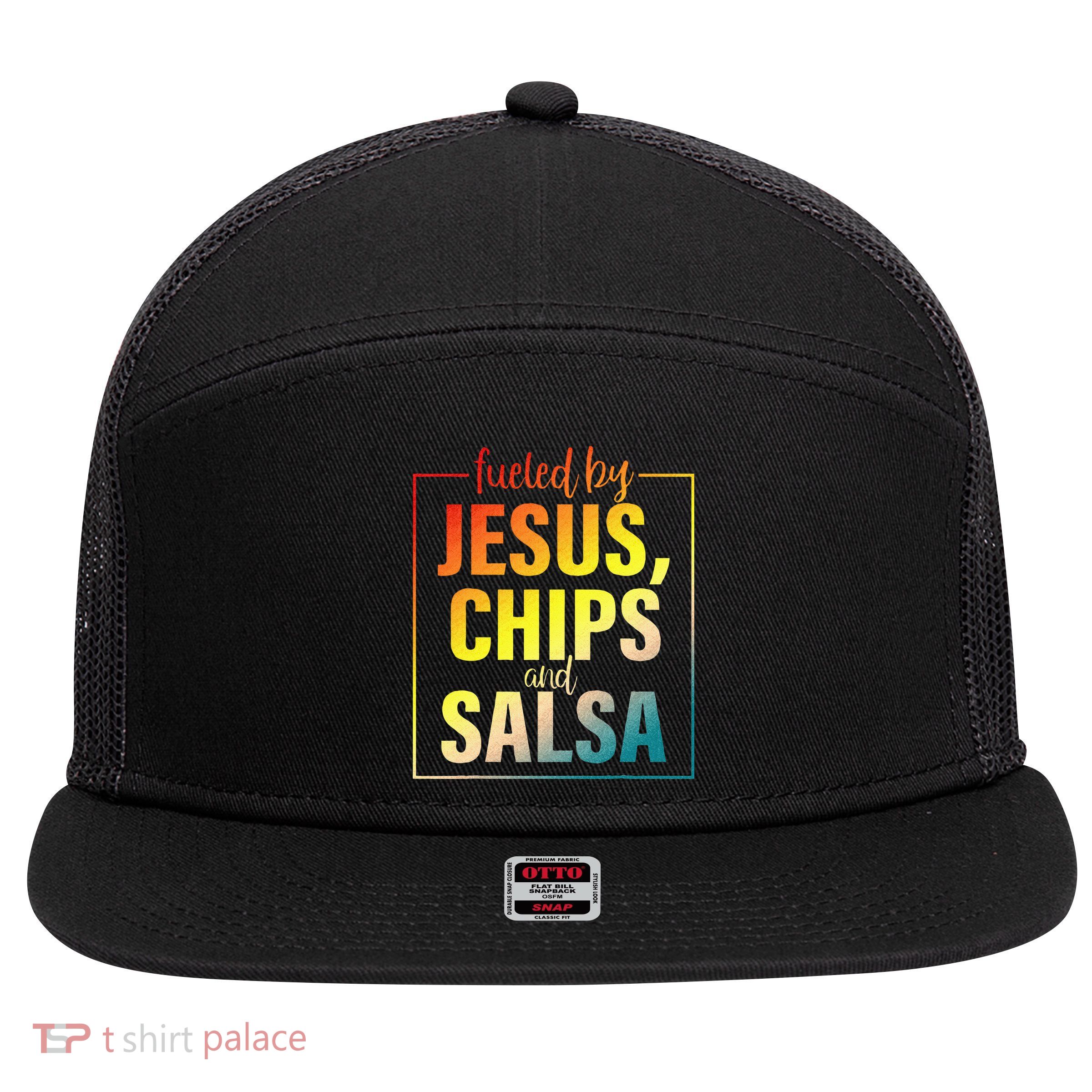 Fueled By Jesus Chips & Salsa Mexican Food Lovers 7 Panel Mesh Trucker Snapback Hat