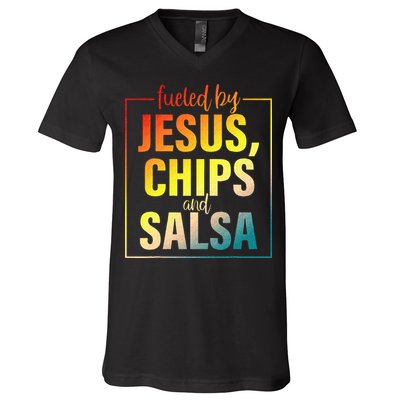 Fueled By Jesus Chips & Salsa Mexican Food Lovers V-Neck T-Shirt