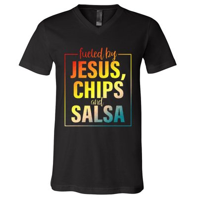 Fueled By Jesus Chips & Salsa Mexican Food Lovers V-Neck T-Shirt