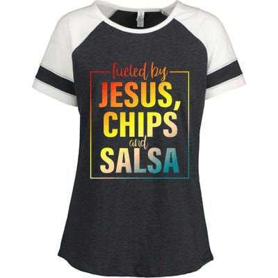 Fueled By Jesus Chips & Salsa Mexican Food Lovers Enza Ladies Jersey Colorblock Tee