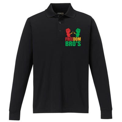 Freedom Bros Juneteenth Black Freedom 1865 African American Gift Performance Long Sleeve Polo