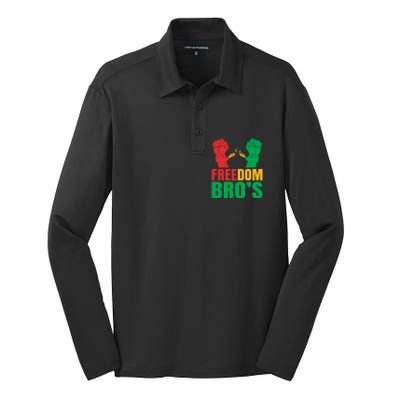 Freedom Bros Juneteenth Black Freedom 1865 African American Gift Silk Touch Performance Long Sleeve Polo