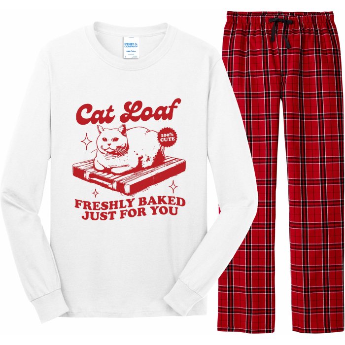 Freshly Baked Just For You Funny Retro Cat Trendy Vintage Meme Long Sleeve Pajama Set