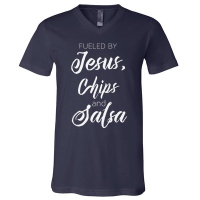 Fueled By Jesus Chips & Salsa Mexican Food Lovers Premium V-Neck T-Shirt