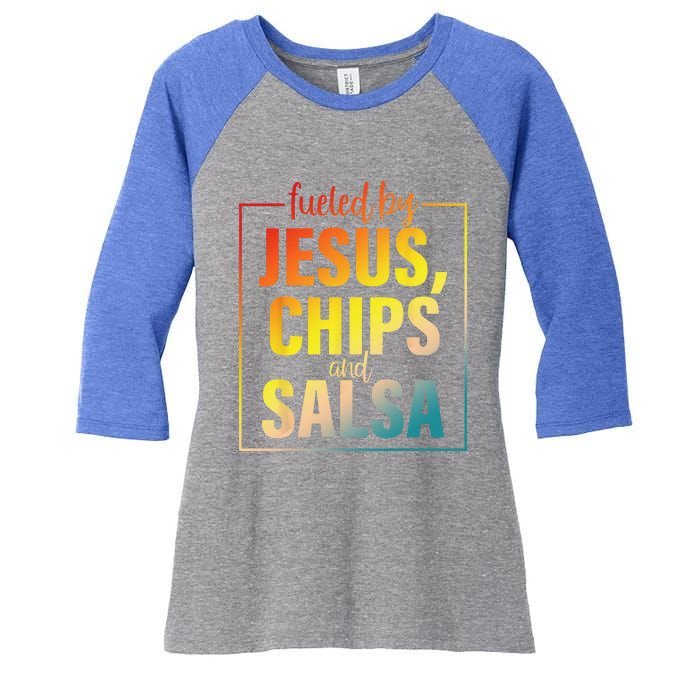 Fueled By Jesus Chips & Salsa Mexican Food Lovers Women's Tri-Blend 3/4-Sleeve Raglan Shirt