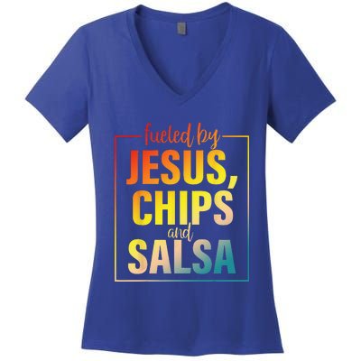 Fueled By Jesus Chips & Salsa Mexican Food Lovers Women's V-Neck T-Shirt