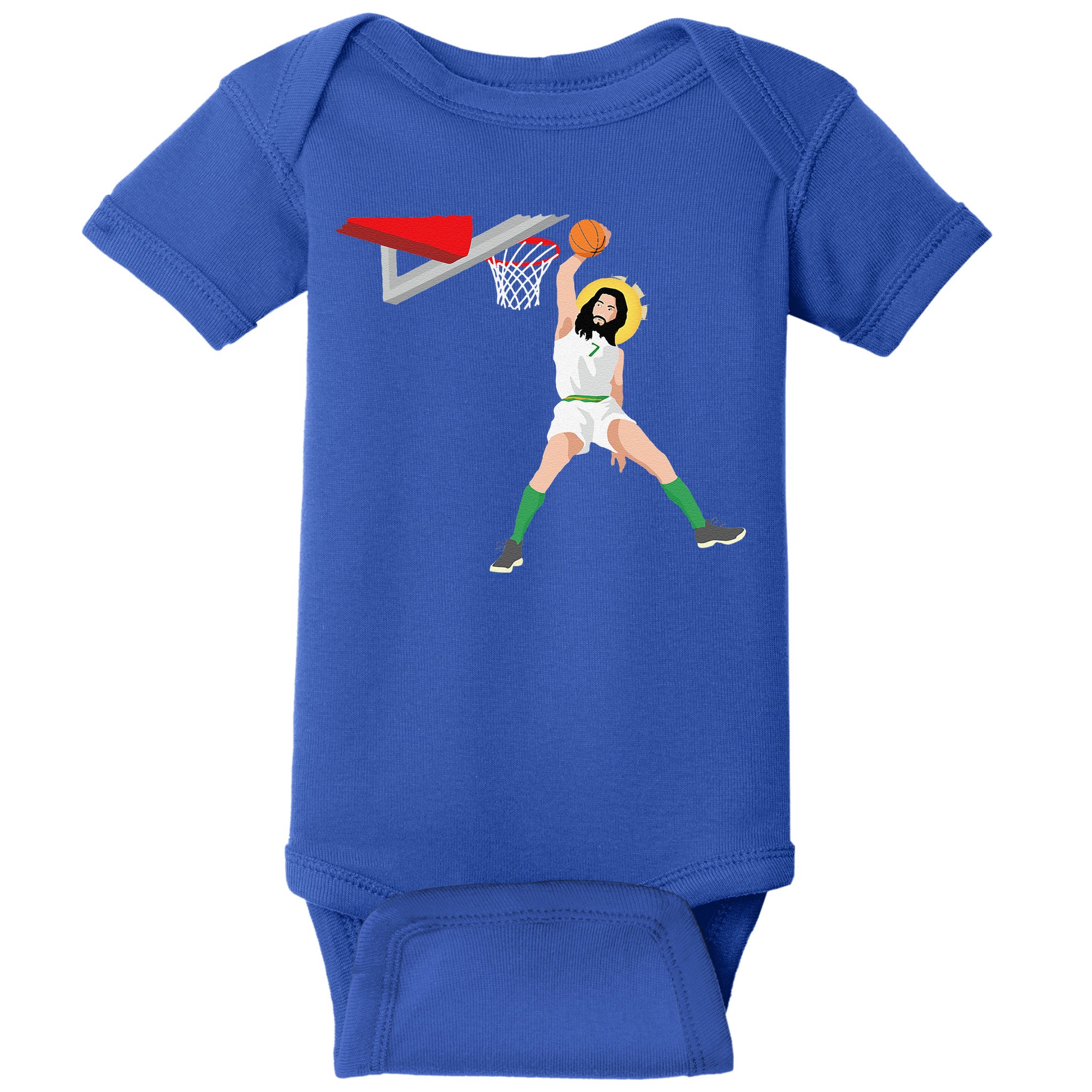 Funny Basketball Jesus Christian Humor Slam Dunk Baby Bodysuit