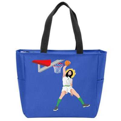 Funny Basketball Jesus Christian Humor Slam Dunk Zip Tote Bag