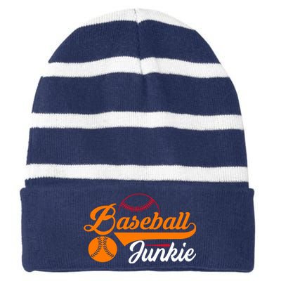 Funny Baseball Junkie Baseball Quote Baseball Lover Striped Beanie with Solid Band