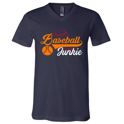 Funny Baseball Junkie Baseball Quote Baseball Lover V-Neck T-Shirt