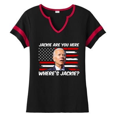 Funny Biden Jackie Are You Here Where's Jackie? Ladies Halftime Notch Neck Tee