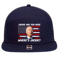 Funny Biden Jackie Are You Here Where's Jackie? 7 Panel Mesh Trucker Snapback Hat