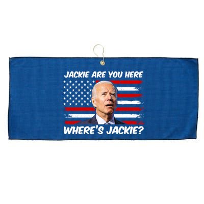 Funny Biden Jackie Are You Here Where's Jackie? Large Microfiber Waffle Golf Towel
