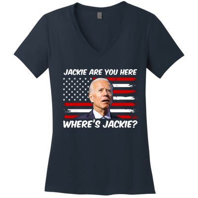 Funny Biden Jackie Are You Here Where's Jackie? Women's V-Neck T-Shirt