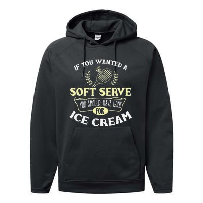 Funny Badminton Joke Soft Serve Quote Badminton Player Gift Performance Fleece Hoodie