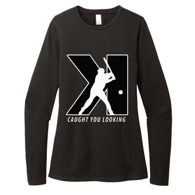 Funny Backwards K Strikeout Looking Baseball Pitching Womens CVC Long Sleeve Shirt