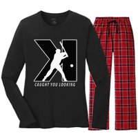 Funny Backwards K Strikeout Looking Baseball Pitching Women's Long Sleeve Flannel Pajama Set 