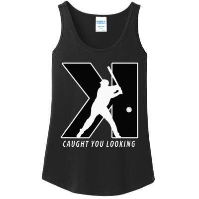 Funny Backwards K Strikeout Looking Baseball Pitching Ladies Essential Tank