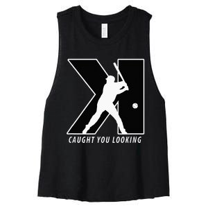 Funny Backwards K Strikeout Looking Baseball Pitching Women's Racerback Cropped Tank