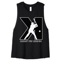 Funny Backwards K Strikeout Looking Baseball Pitching Women's Racerback Cropped Tank