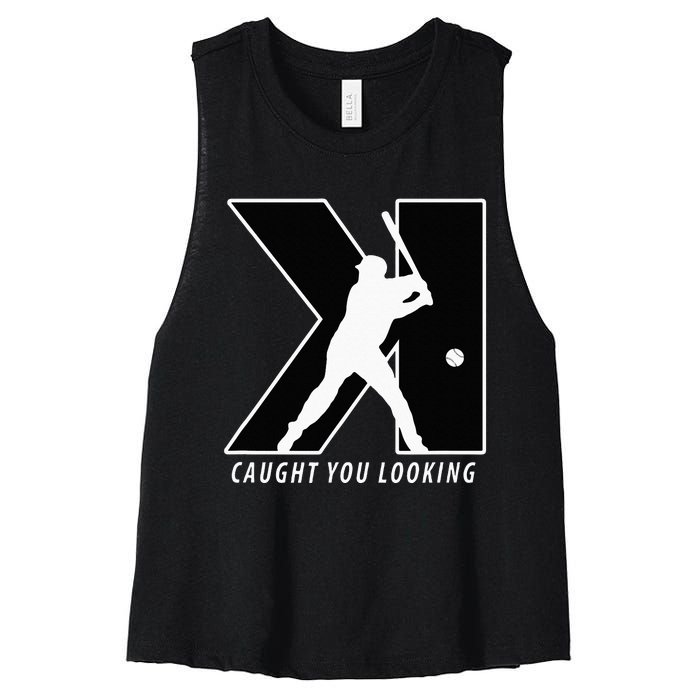 Funny Backwards K Strikeout Looking Baseball Pitching Women's Racerback Cropped Tank