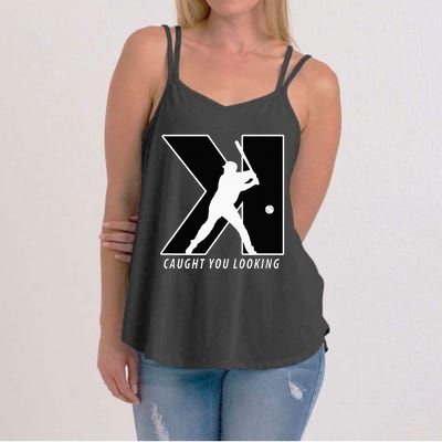 Funny Backwards K Strikeout Looking Baseball Pitching Women's Strappy Tank