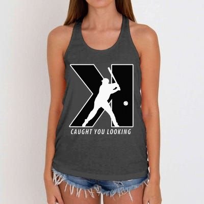 Funny Backwards K Strikeout Looking Baseball Pitching Women's Knotted Racerback Tank